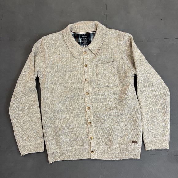 Buffalo David Bitton Mens lg Fleece Lined Button-Up Knit Tan Sweater Cardigan FS - Picture 5 of 12